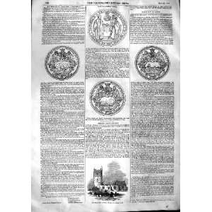  1848 COLONIAL SEALS ABBOTS LEIGH CHURCH RUINS OLD PRINT 