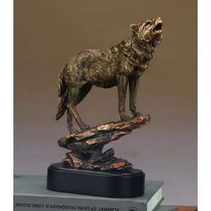 Wolf Howling Figure Bronze Plated Statue Sculpture 12H