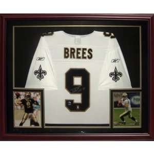  Drew Brees Autographed Jersey   White #9 Deluxe Framed 