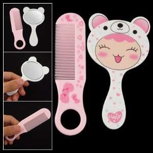   Heart Dot Print Cartoon Bear Mirror Pink Plastic Comb Beauty