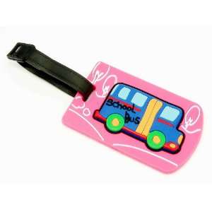 com Travel Accessory Personalized Rubber Luggage Tag Pink School Bus 