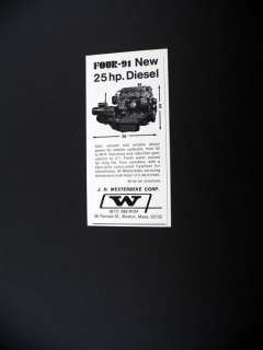 JH Westerbeke Four 91 25 hp Diesel Engine 1971 print Ad  