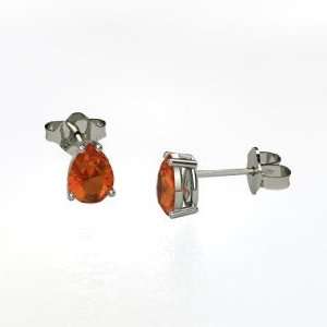   Stud Earrings, Pear Fire Opal Sterling Silver Stud Earrings: Jewelry