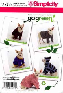 Simplicity Pattern 2755 Dog clothes Tops Sweater Hoodie Shirt XS S M 