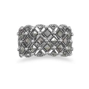    Sterling Silver Square Pattern Marcasite Ring, Sz 6 10 Jewelry