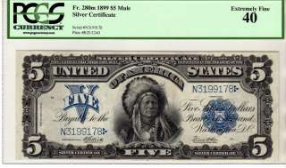 Fr.280m $5 1899 Chief Silver Certificate PCGS EXTREMELY FINE 40 