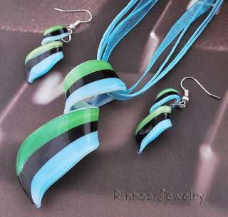 6set Twisty Stripe Glass Pendant Necklace Earring 29464  