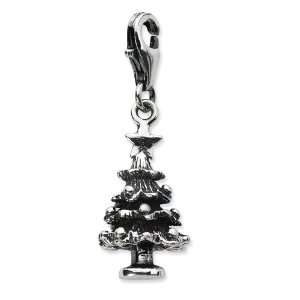   Silver 3D Antiqued Christmas Tree w/Lobster Clasp Charm Jewelry