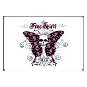    Banner Butterfly Skull Free Spirit Wild Child 