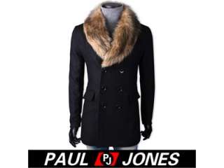 Thick Fur collar Warm Mens Winter Double Breasted Long Jacket / Over 