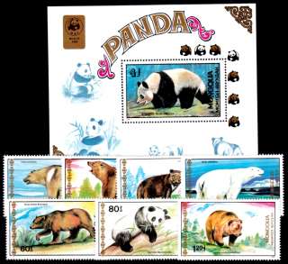 Mongolia 1990 WWF Gold Panda SS + BEARS set of 7 MNH  