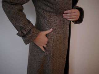 Vintage 1970s WOOL TWEED Full Length Fitted Over Trench COAT USA Union 