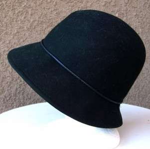 Nine & CO by Nine West Wool Felt Cloche Bucket Hat, Black with Leather 