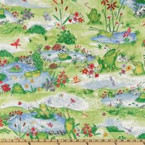   Ribbet ing Lime/Blue Frog Fabric By The Yard Arts, Crafts & Sewing