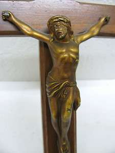 Stunning Antique Religious Wood Cross Crucifix Bronze Jesus Christ 