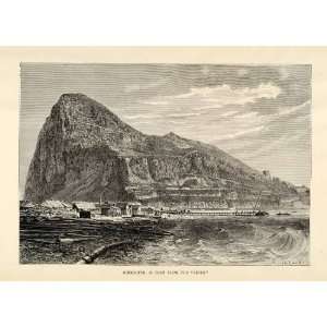  1882 Wood Engraving Rock Gibraltar Iberian Peninsula 