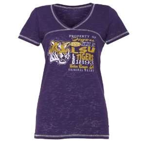  Step Ahead Blue 84 Womens LSU Bo V neck T shirt Sports 