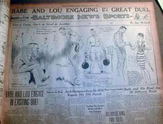 1927 newspaper BABE RUTH & LOU GEHRIG Home Run race w Photos & Banner 