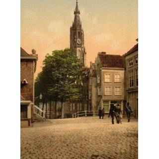 Vintage Travel Poster   Fish market and new church Delft Holland 24 X 