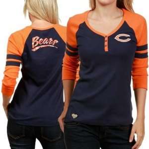  Womens Chicago Bears 3/4 Sleeve Rib Henley Tshirt