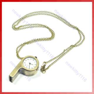Whistle Pendant Quartz Pocket watch Necklace Chain Gift  