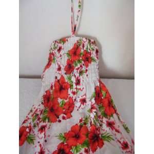 Original Handmade Summer Dress from Thailand  White with Orange Floral 