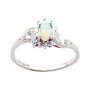  14K White Gold Opal & 0.01ct Diamond Ring: Jewelry