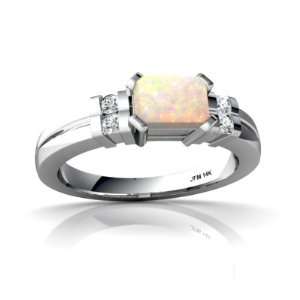  14K White Gold Emerald cut Genuine Opal Ring Size 9 