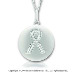  14k White Gold Diamond Breast Cancer Awareness Disk 