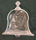 Bell Shaped Candy Dish Christmas Winter Clear Glass Church Trees Moon
