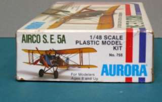 AURORA 148th Scale WW1 British Airco S.E. 5A Plastic Model Kit # 755 