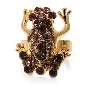  Amber Crystal Little Froggy Ring (Gold Tone) Jewelry