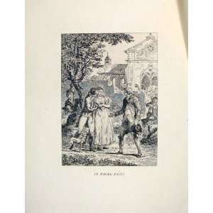  Pretty Lady Men Suitors Admirer Fontaine Etching 1883 