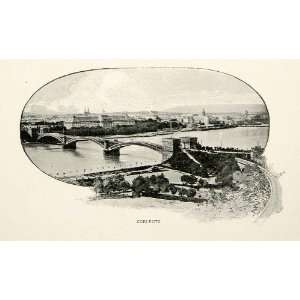  1900 Print Coblentz Germany Rhine River Bridge Cityscape 