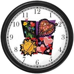 Valentine Montage   Sunshine, Flowers, Chocolate and Hearts Wall Clock 