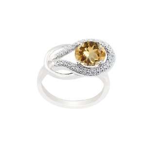 10k White Gold Round Citrine and Diamond Ring (.03 cttw, I Color, I2 