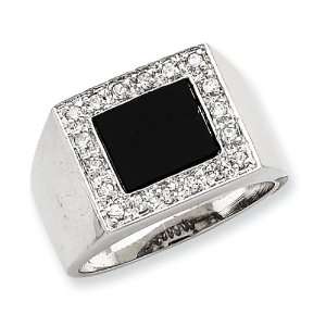   Silver Mens CZ & Onyx Ring   Size 11 West Coast Jewelry Jewelry