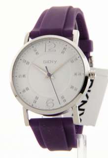 NY8515 DKNY Womens Purple Rubber Crystal Markers Casual Watch New 