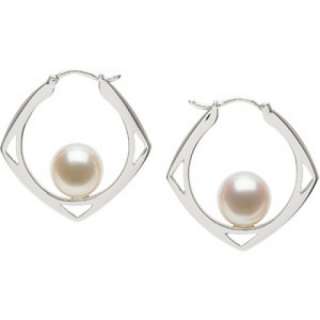8mm AAA White Pearl 3.86g 925 Silver Hoop Earrings  