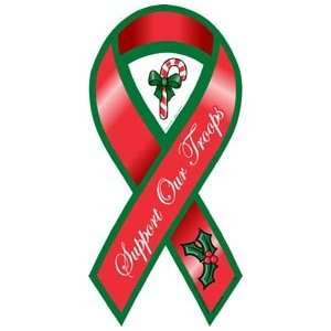  Support Our Troops Red Holiday Ribbon Magnet: Automotive