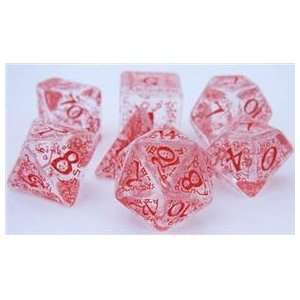   Dice Set (Elf Rune Red Ice) role playing game dice + bag Toys & Games