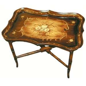  Tole Tray table   tray with decorative stand   rustic 