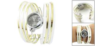Ladies Gold Tone White Layer Hoops Cuff Bracelet Watch  