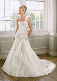 White One Shoulder A line Custom Wedding dress/Bridal gown/SZ 8 10 12 