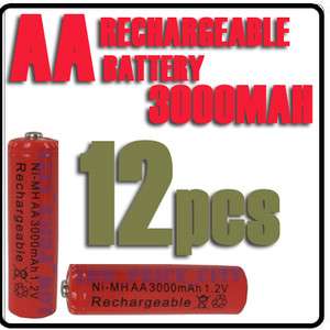 12x AA 2A 3000mAh 1.2V Ni Mh Red Color Rechargeable Battery for RC  