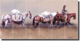 Fawcett Horses Cowboys Western Art Ceramic Tile Mural  