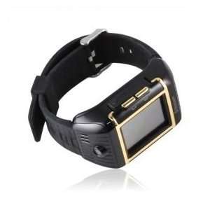  W08 Qua Band Waterproof Watch Style Cell Phone Black gold 