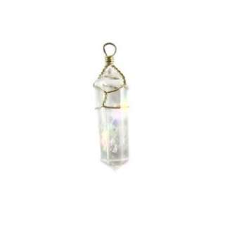  Wire Wrapped Clear Crystal Quartz Point Pendant with 