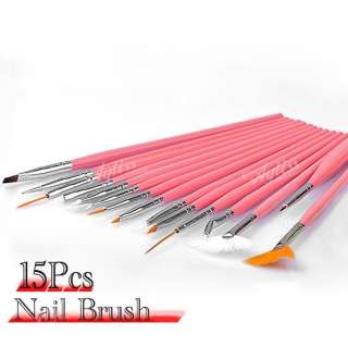 15pc Pink Acrylic Nail Art Darwing Brushes Pen Tool Tips Painting Set 