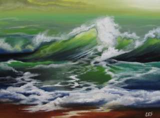   SEASCAPE Painting by CES  Beach Ocean Waves SAND Aqua Marine WATER ART